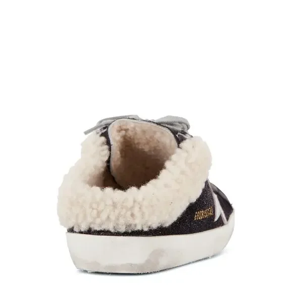 Golden Goose Sabot Shearling Lined Leather Slip On Sneakers Black White Size 10 - Picture 3 of 16